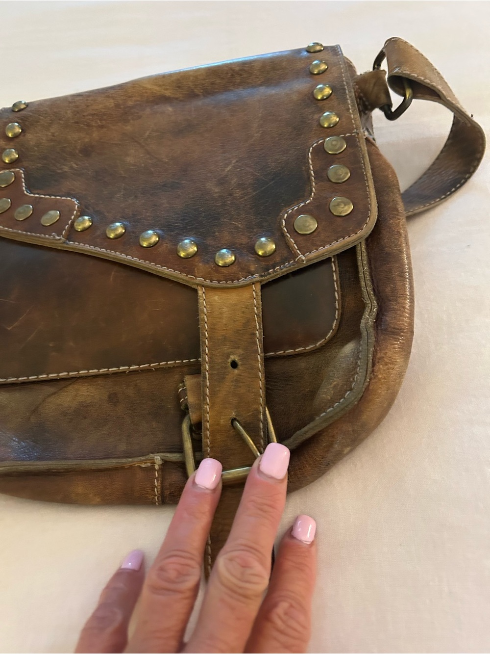 Bed Stu Brown Leather Studded Crossbody Bag - Picture 14 of 16